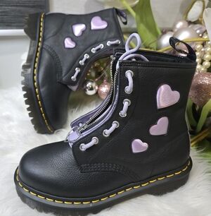 Dr Martens 1460 Zip Heart Lug Sole Boot (Women)Color: Black Frosted New